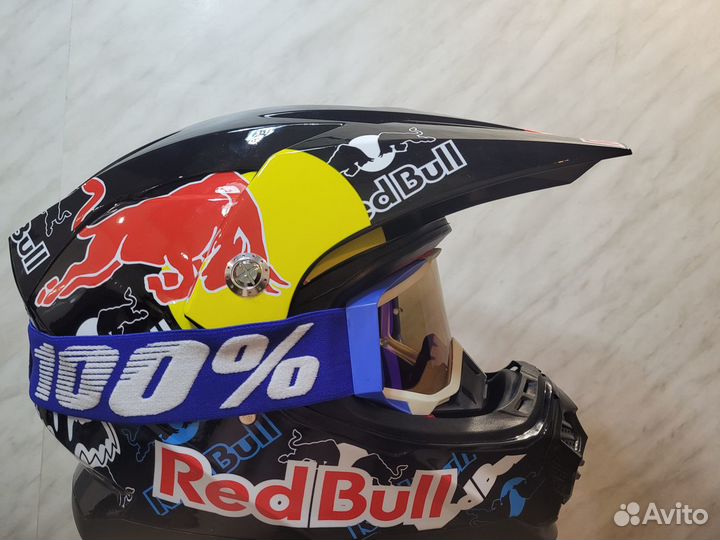 Мото шлем кроссовый с очками RedBull Новый