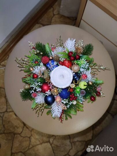 Новогодняя композиция со свечой, подсвечник