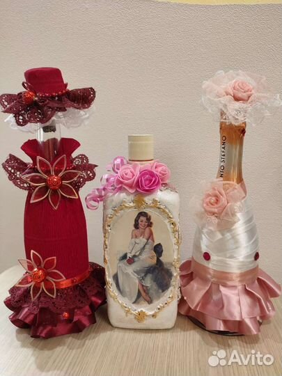 Букеты, оформление бутылок итд