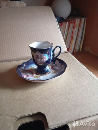 Кофейный сервиз.Кобальт с ручной росписью и золото