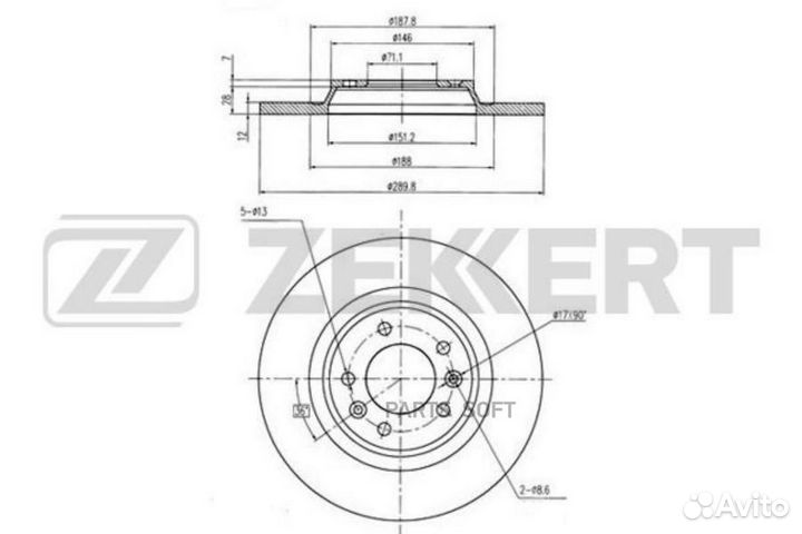 Zekkert BS-5039 Диск торм. зад. Citroen C5 III 08