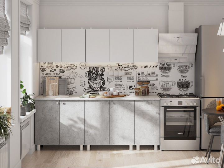 Кухонный гарнитур 1600 Цемент светлый / Белый