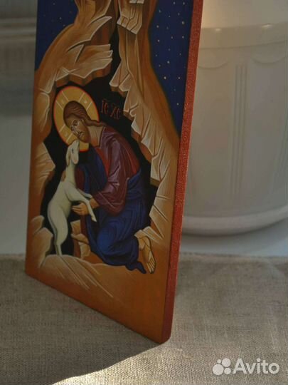 Рукописная икона 'Пастырь добрый'