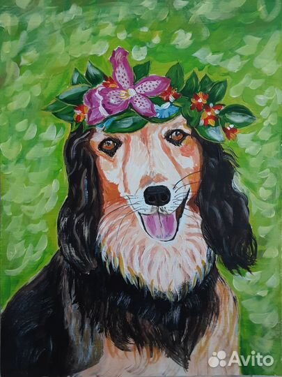 Картина Собака в венке