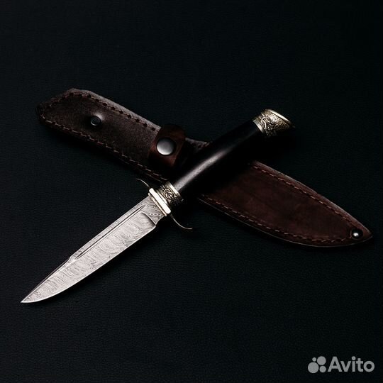 Нож Финка Морская - дамасская сталь, граб