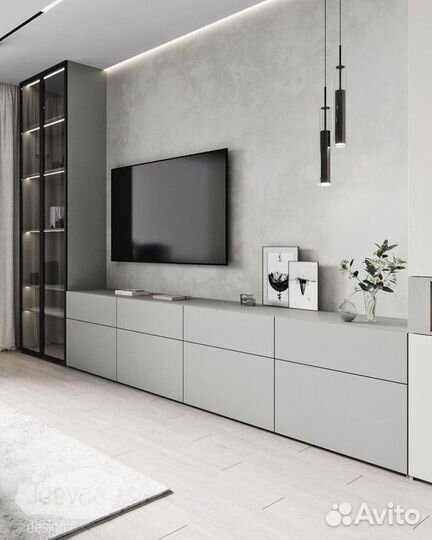 Тумба под телевизор с витринами