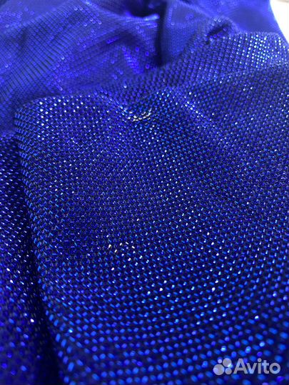 Комбинезон с объёмными рукавами с люрексом синий S