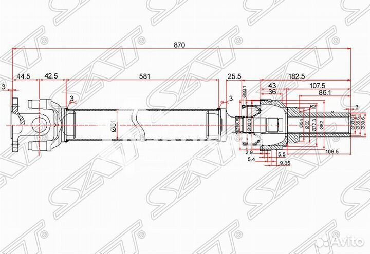 Вал карданный перед mitsubishi pajero IV V97W 05-1