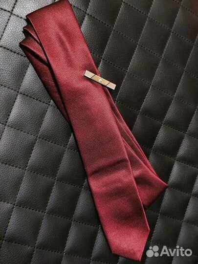 Стильный Бордовый Галстук с Зажимом