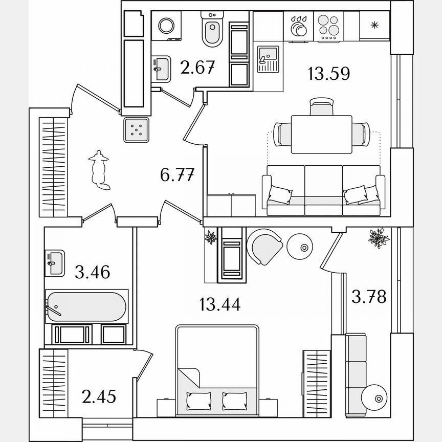 1-к. квартира, 44,3 м², 20/22 эт.