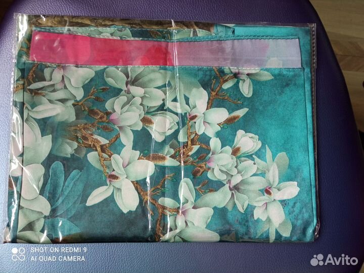 Шелковый шарф bysifa 160х70см, цветы на голубом