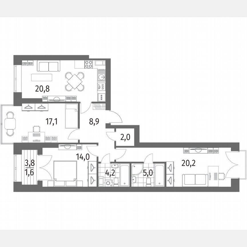 3-к. квартира, 94,1 м², 10/13 эт.