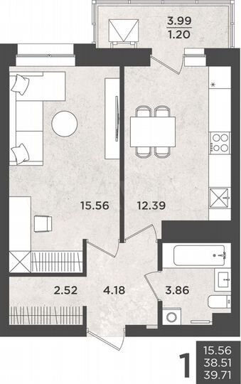 1-к. квартира, 39,7 м², 14/24 эт.