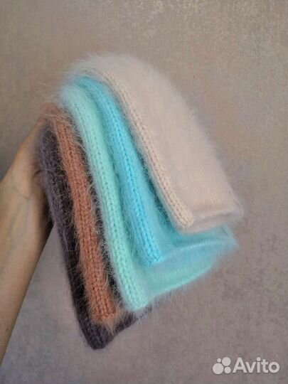 Вязаные шапки из пуха норки