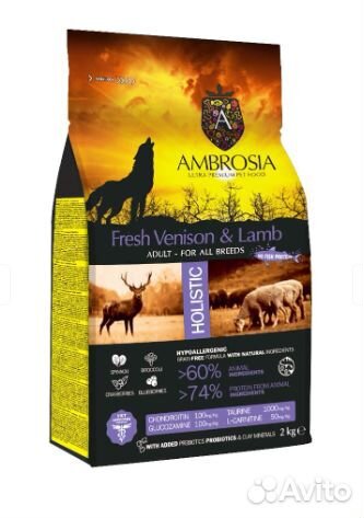 Ambrosia Adult All Breeds (Оленина, ягненок) 2 кг