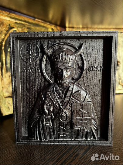 «Абара» икона церковного беса из чернённого дуба