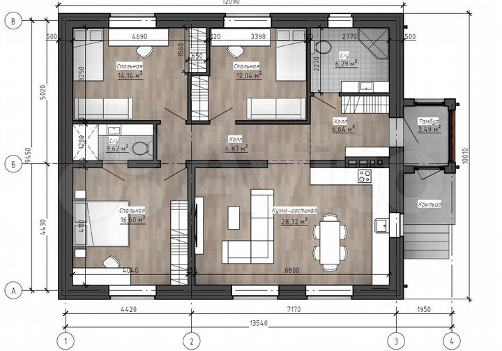 Коттедж 114 м² на участке 10 сот.