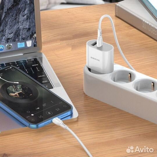 Сетевой Адаптер Зарядки 1xUSB+USB-C, 2,4A (12W)