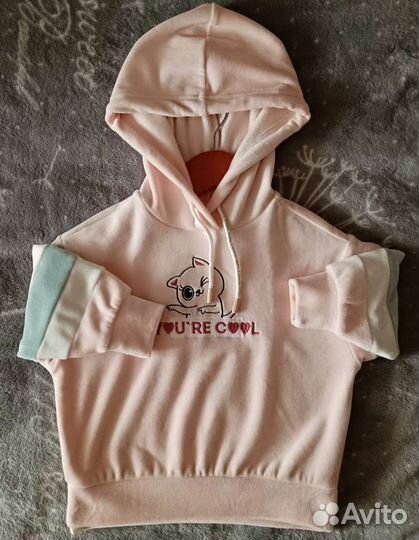 Велюровое худи Oversize с вышивкой для девочки