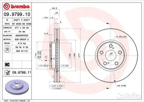 Диск тормозной передний Brembo, 09979910