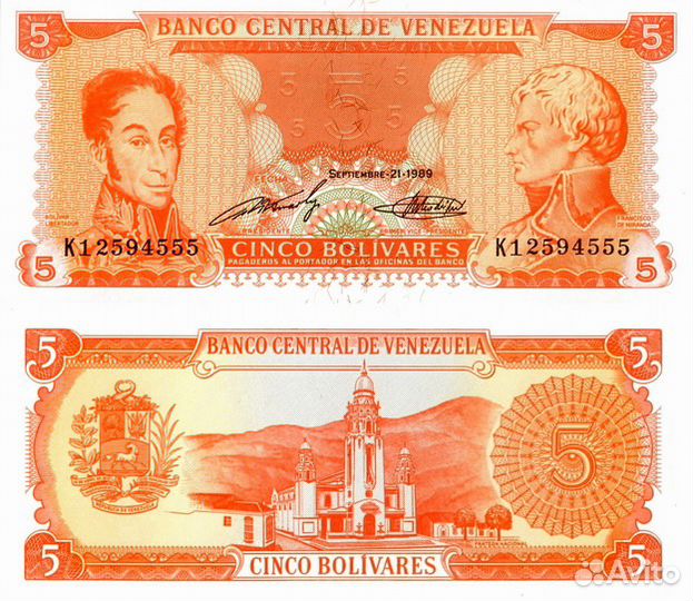 Банкнота Венесуэла 5Bolivar1989 UNC