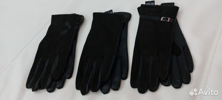 Перчатки женские кожа с замшей на флисе