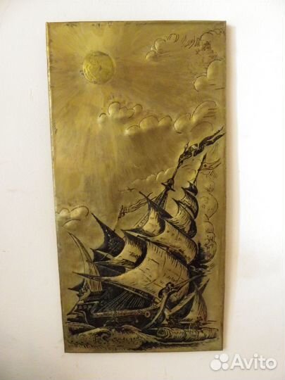 Панно. чеканка. корабль. парусник