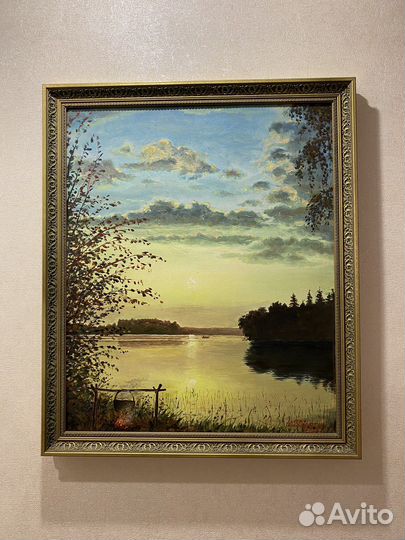 Картина маслом на холсте в рамке пейзаж