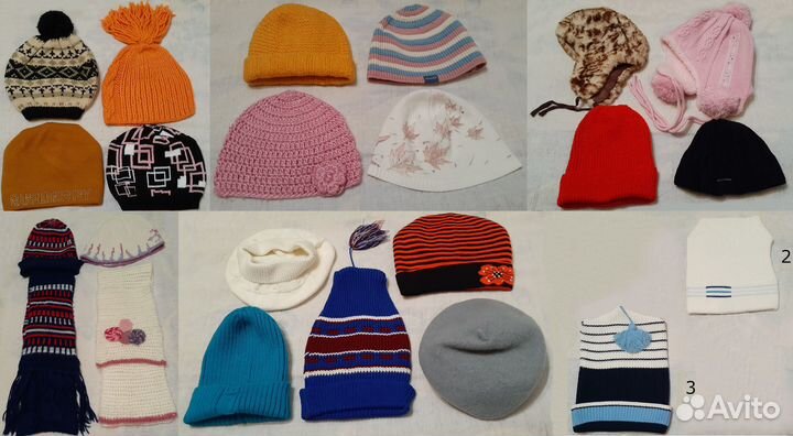 Шапочки и шарфы шерстяные разные