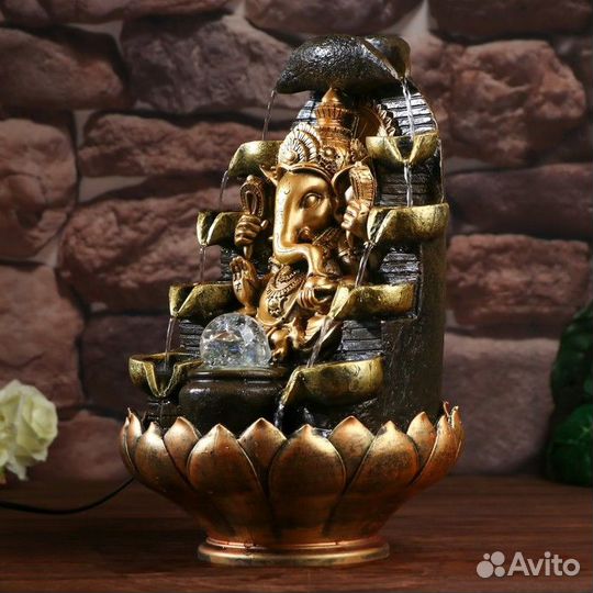 Фонтан настольный от сети, подсветка 'Ганеша в хра