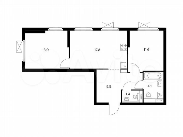 2-к. квартира, 57,4 м², 12/17 эт.