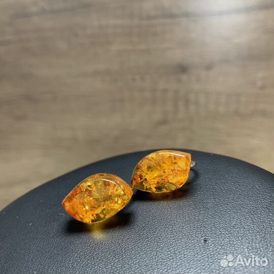 Винтажные Серьги Клипсы Янтарь Ретро