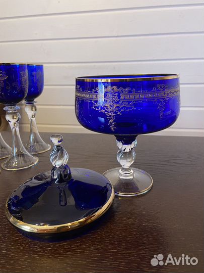 Конфетница, бокалы Bogemia винтаж