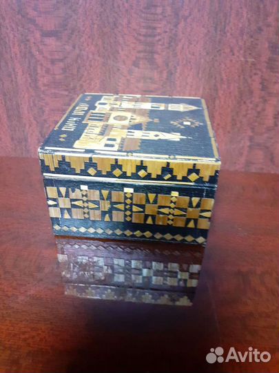 Винтажная шкатулка, инкрустация соломкой