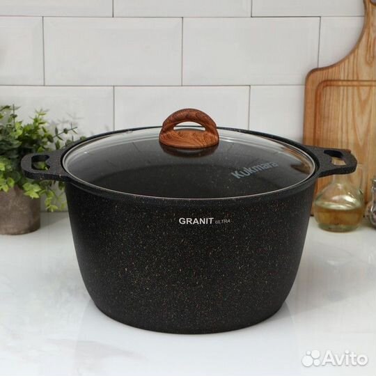 Кастрюля Granit ultra, 10 л, стеклянная крышка, ан