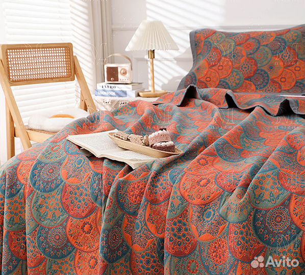 Плед 200х230 покрывало из 100% хлопка с наволочкам