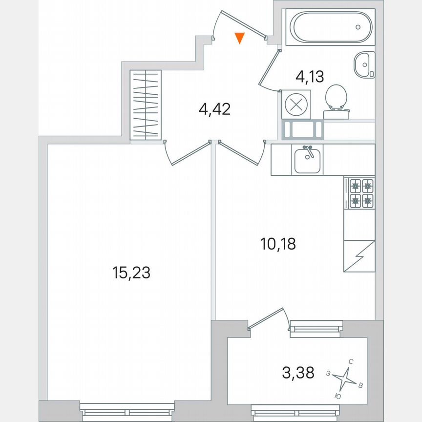 1-к. квартира, 35,7 м², 4/4 эт.