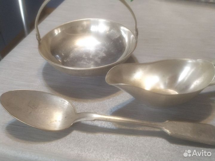 Мельхиор СССР, конфетница, соусник, ложка