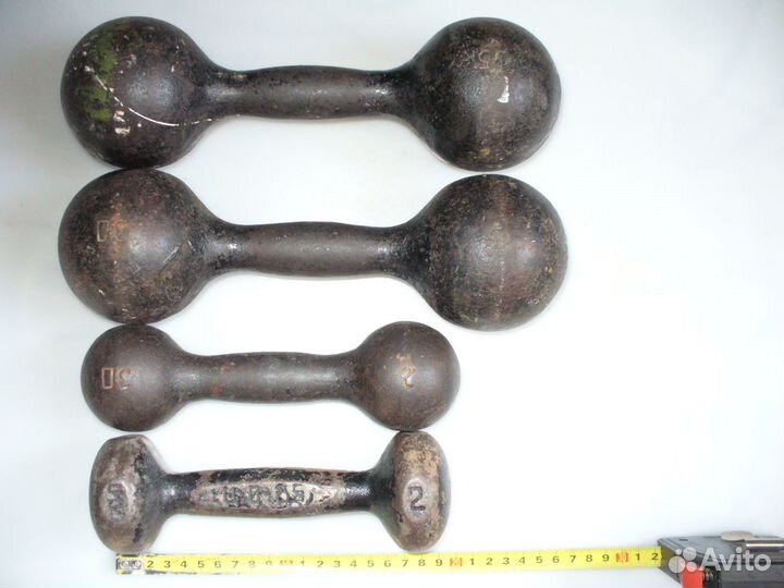 Гантели СССР, Чугунные, литые, 2кг–2 шт+5кг-2 шт