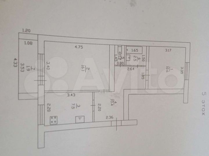 2-к. квартира, 49 м², 5/5 эт.