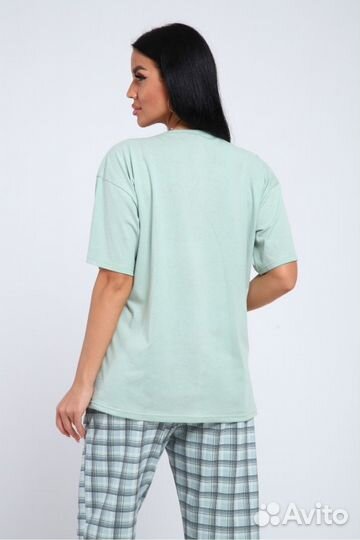 Костюм женский голубой, цветы, большие размеры