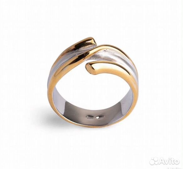 Серебряное кольцо, необычной формы, с позолотой