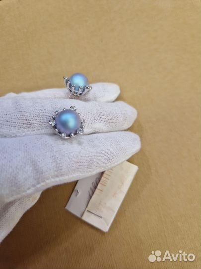 Серьги пусеты жемчуг swarovski