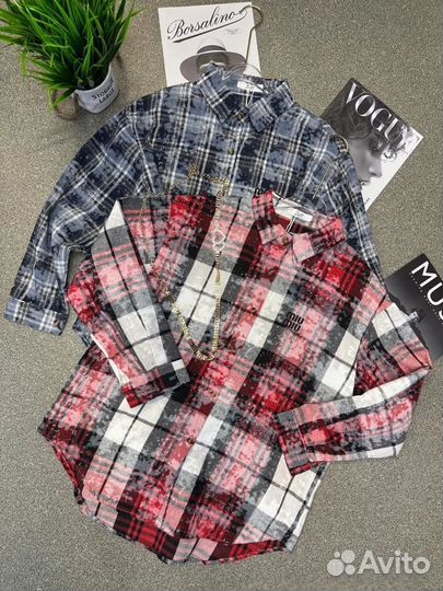 Рубашка варенка в клетку Miu Miu Оверсайз до 48
