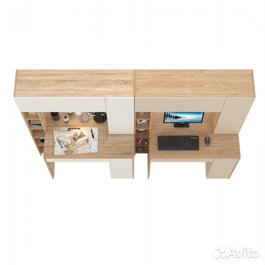 Два стола с надстройкой Mobi Комфорт 12.71 цвет дуб сонома/белый/гикори/сатин