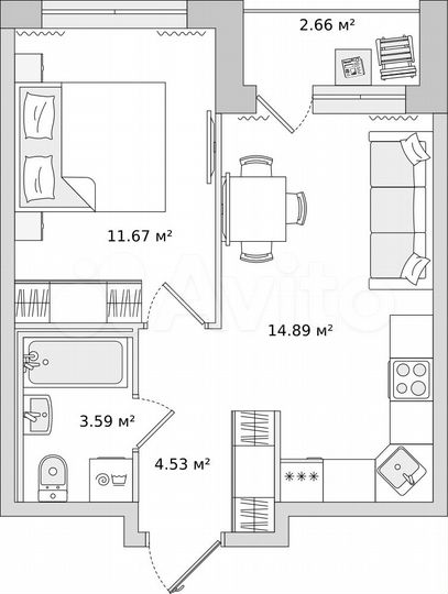 1-к. квартира, 34,3 м², 16/21 эт.