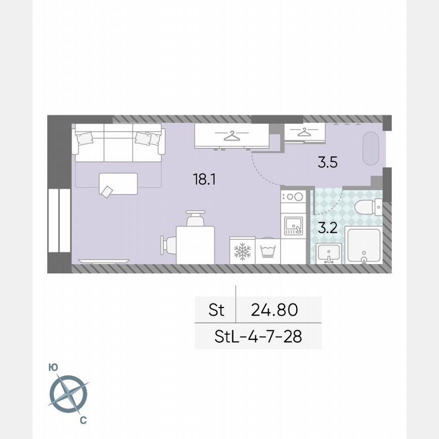 Квартира-студия, 24,8 м², 24/28 эт.