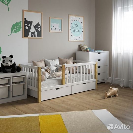 Кроватка высокий борт от 2х лет из массива сингл