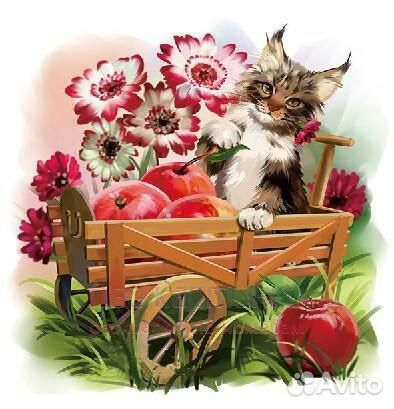 Алмазная мозаика 25x25 Лесной котёнок в корзине с