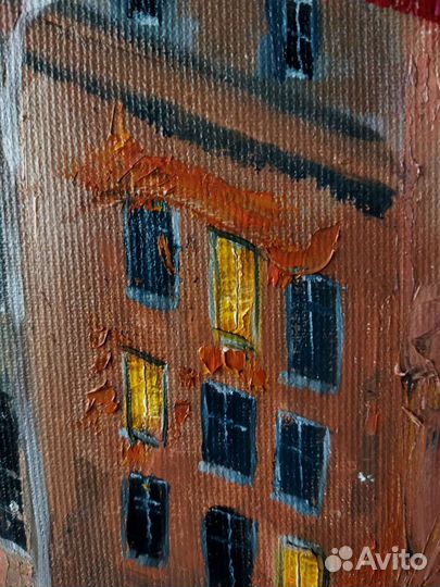 Картина маслом на холсте крыши Петербурга